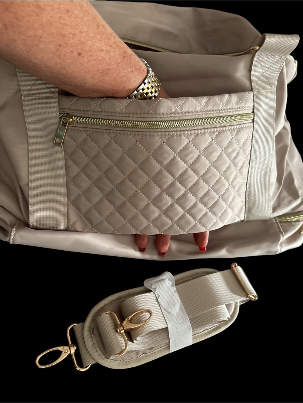 Paris Hilton Light Beige Quilted Tote with Gold-Tone Logo - Picture 8 of 13